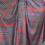 Polyester Satin Dogtooth Check Blue Black Red White Fabric 