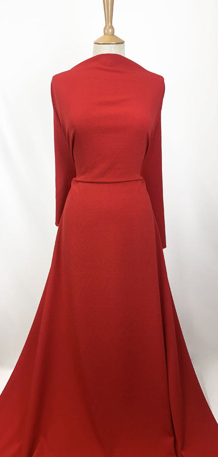 Polyester Elastane Barca Crepe Fabric Red Dress