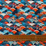 Poplin Print Ocean Scales Blue Orange Cotton Fabric Ruler