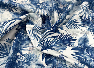 Leaf Print Cotton Fabric Poplin Print Sunset Cove Blue CU