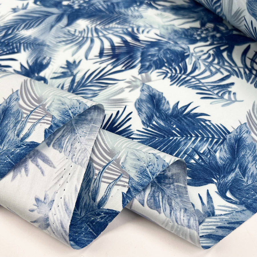 Leaf Print Cotton Fabric Poplin Print Sunset Cove Blue Fold