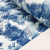 Leaf Print Cotton Fabric Poplin Print Sunset Cove Blue Roll