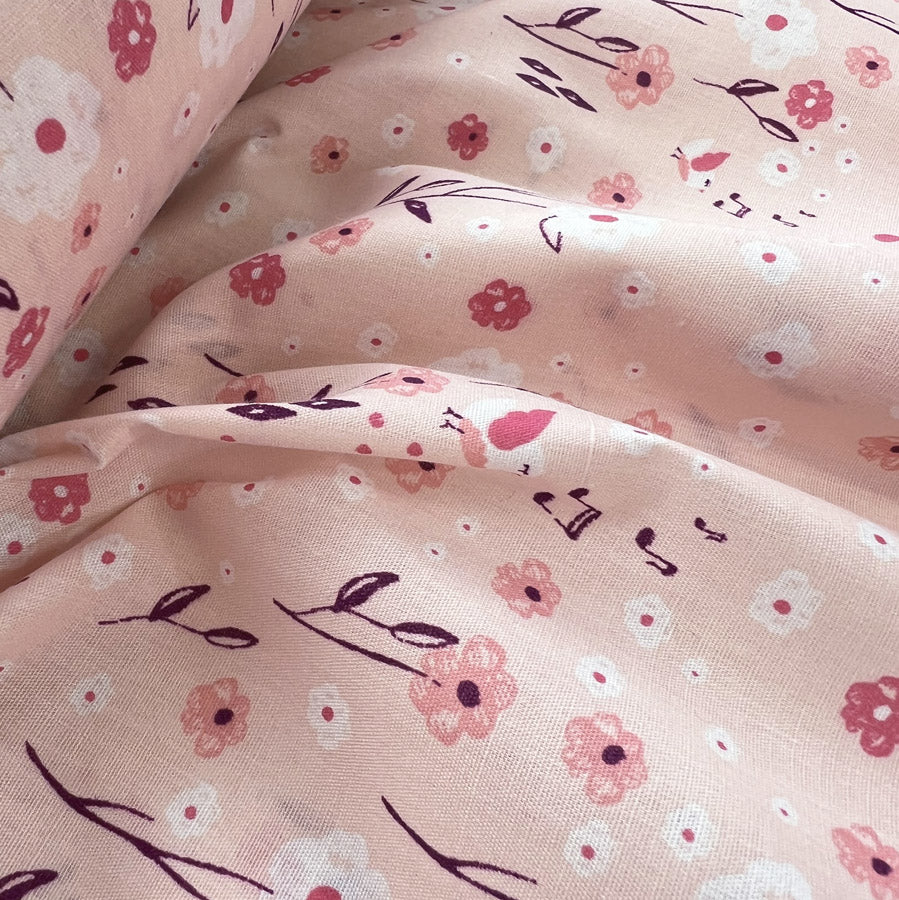 Pretty Polly Pink Garden Cotton Polyester Floral Print Fabric CU