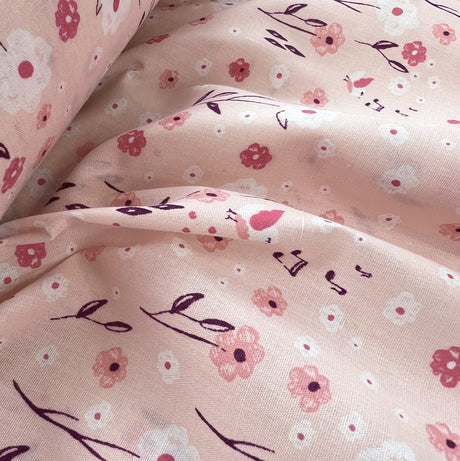 Pretty Polly Pink Garden Cotton Polyester Floral Print Fabric CU