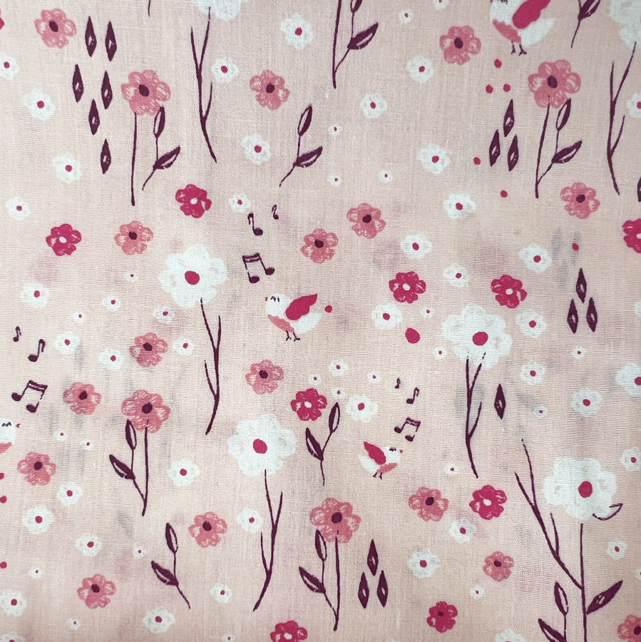 Pretty Polly Pink Garden Cotton Polyester Floral Print Fabric Full