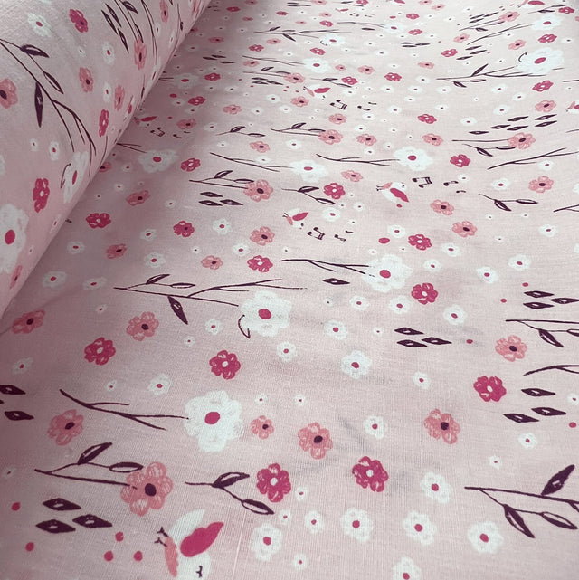 Pretty Polly Pink Garden Cotton Polyester Floral Print Fabric roll