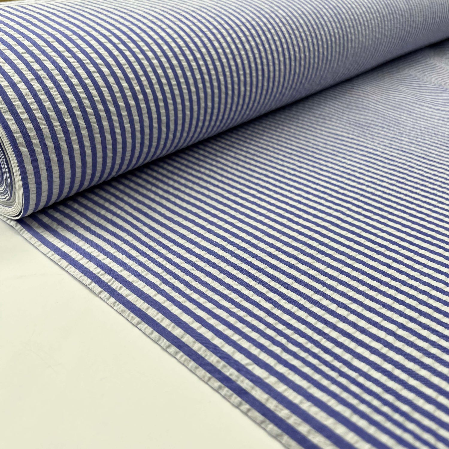 Seersucker - Henley - Blue Striped Cotton Fabric Bolt