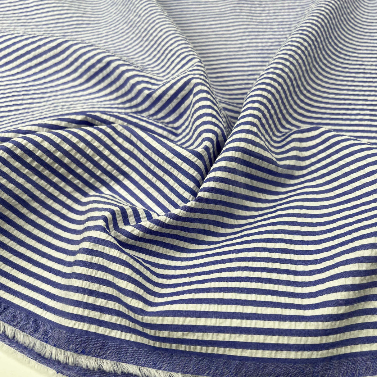 Seersucker - Henley - Blue Striped Cotton Fabric CU