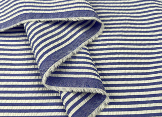 Seersucker - Henley - Blue Striped Cotton Fabric Fold
