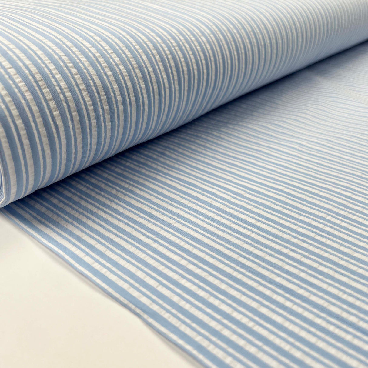 Proper Seersucker Pale Blue Stripe Cotton Fabric Bolt
