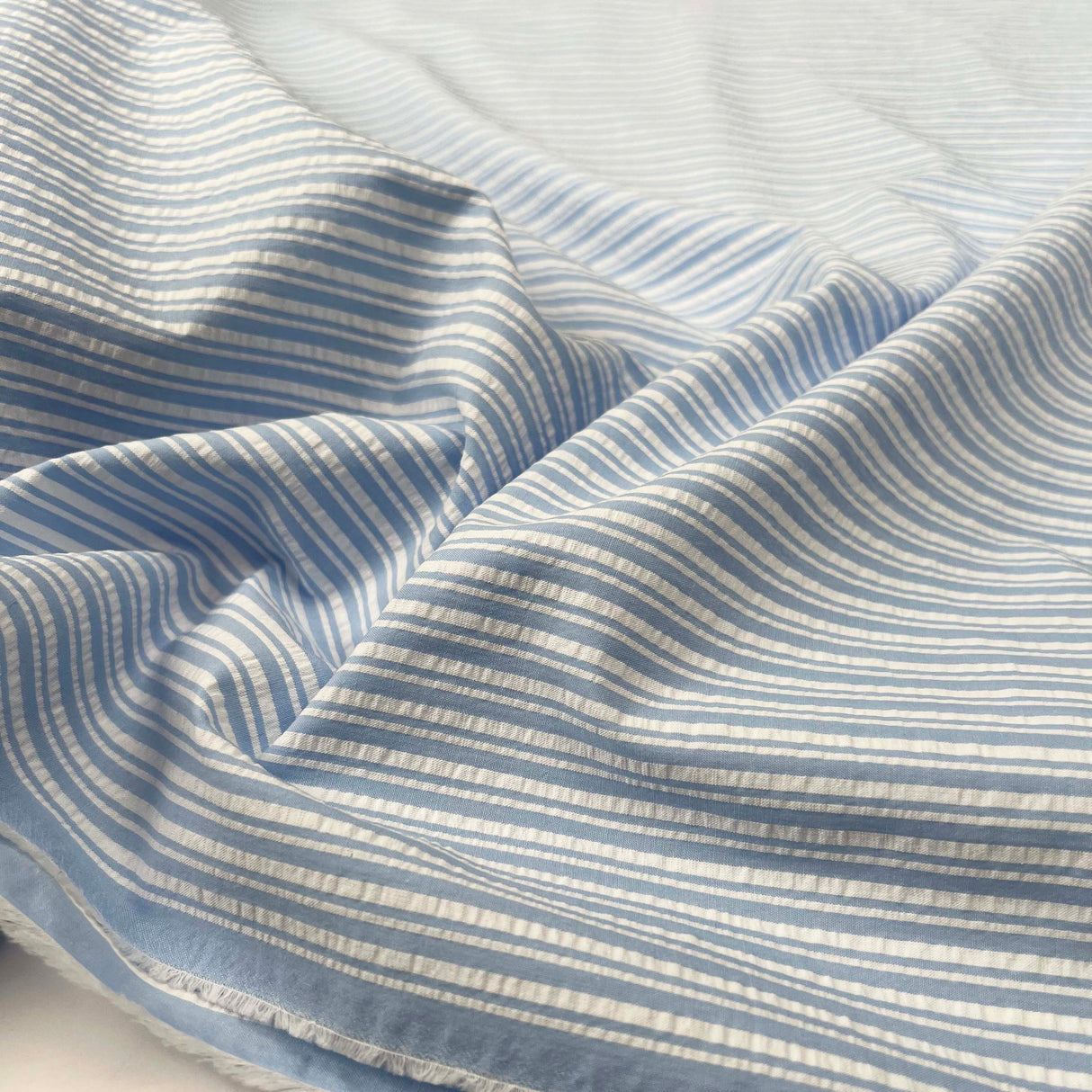 Proper Seersucker Pale Blue Stripe Cotton Fabric CU