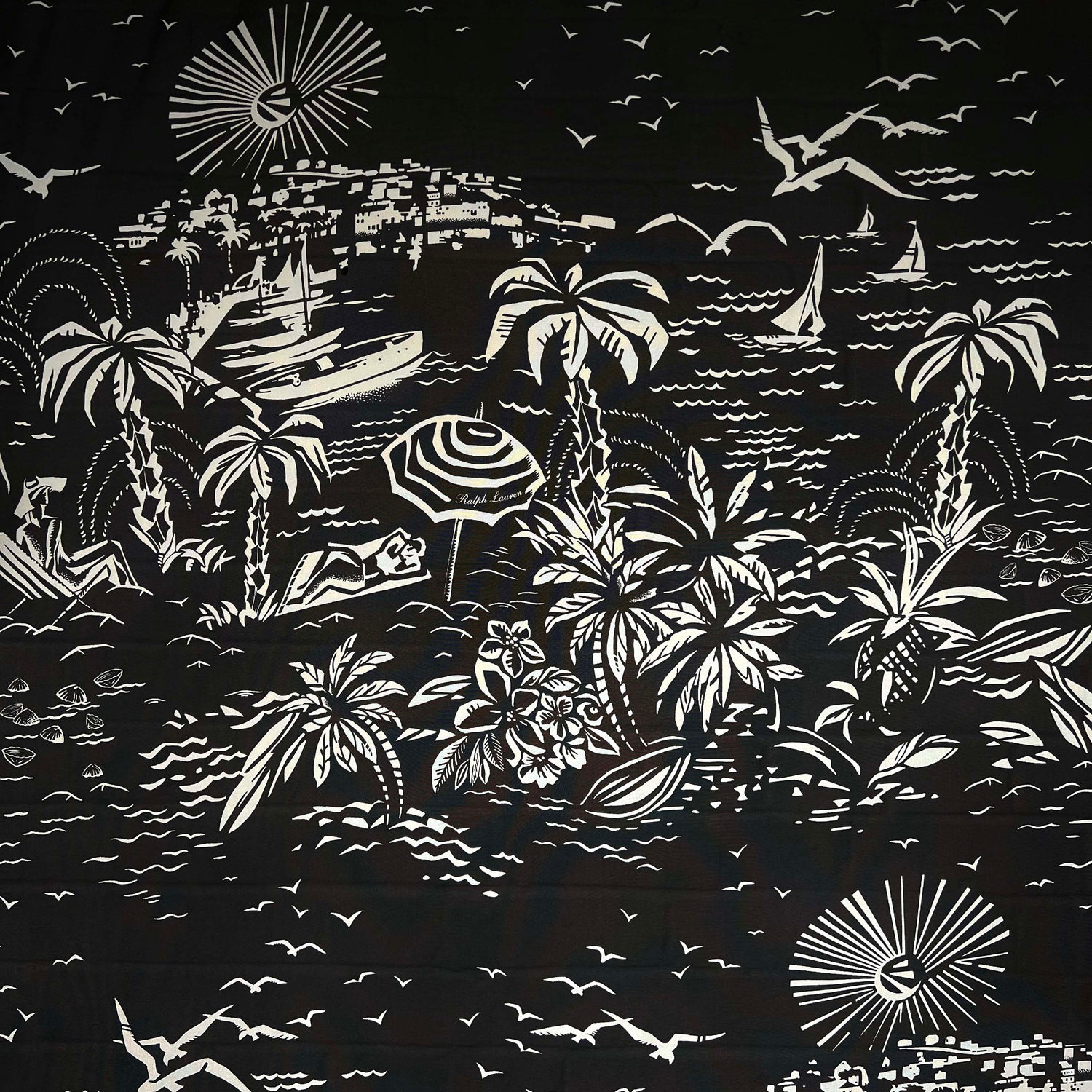 Designer Italian Black White Holiday Print Dress Fabric Ralph Silk Full