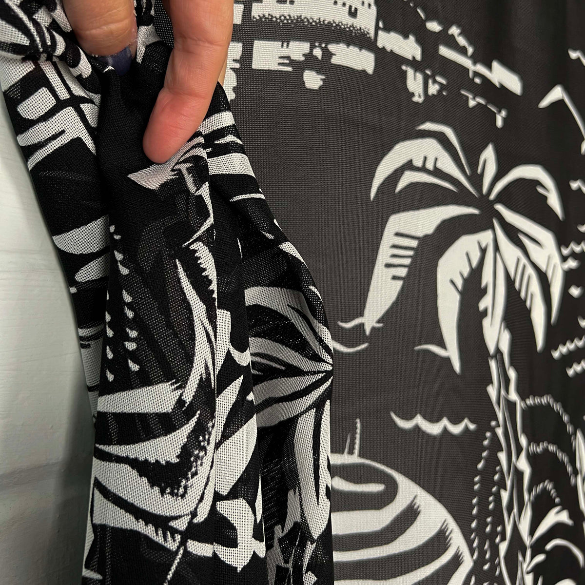 Designer Italian Black White Holiday Print Dress Fabric Ralph Silk Hang