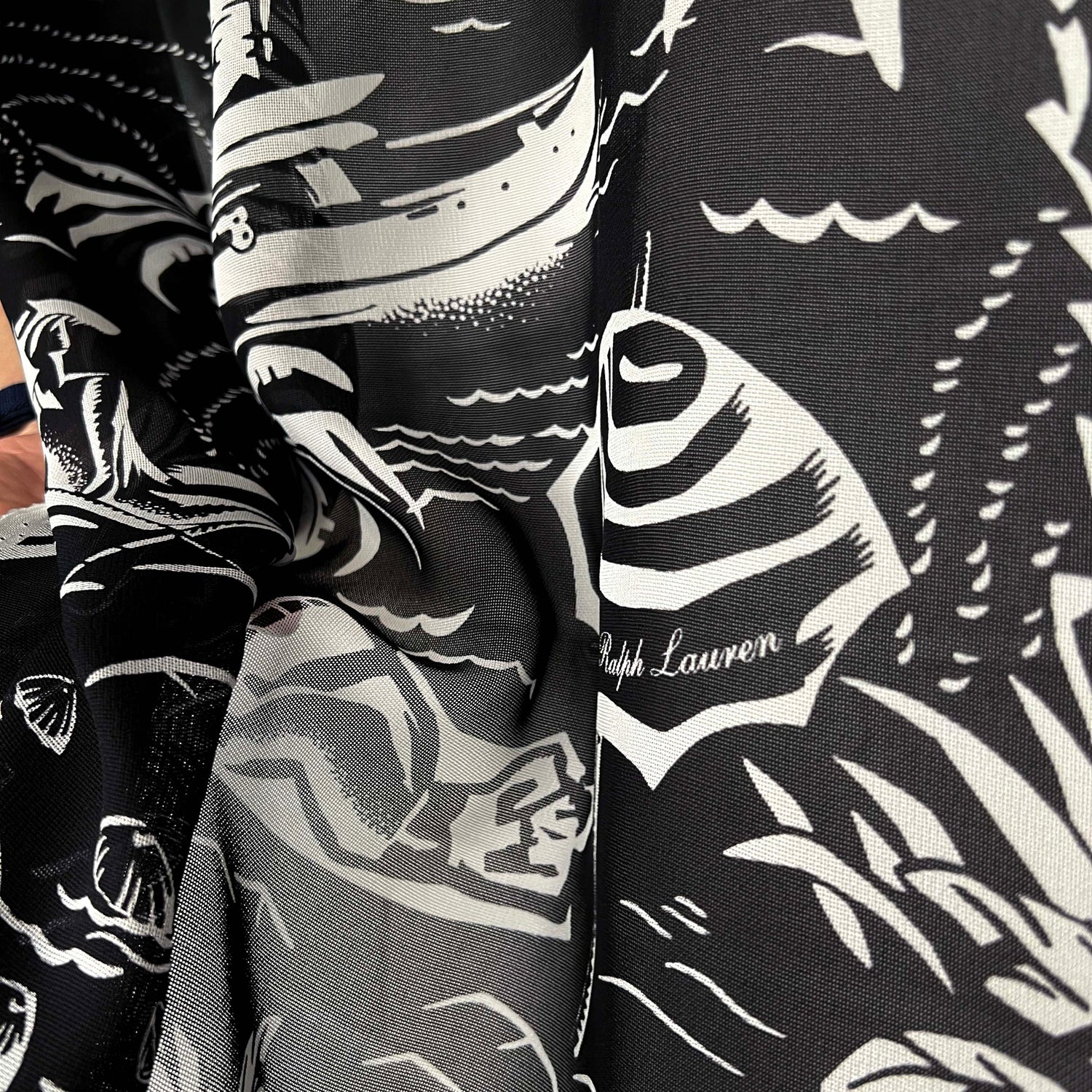 Designer Italian Black White Holiday Print Dress Fabric Ralph Silk CU