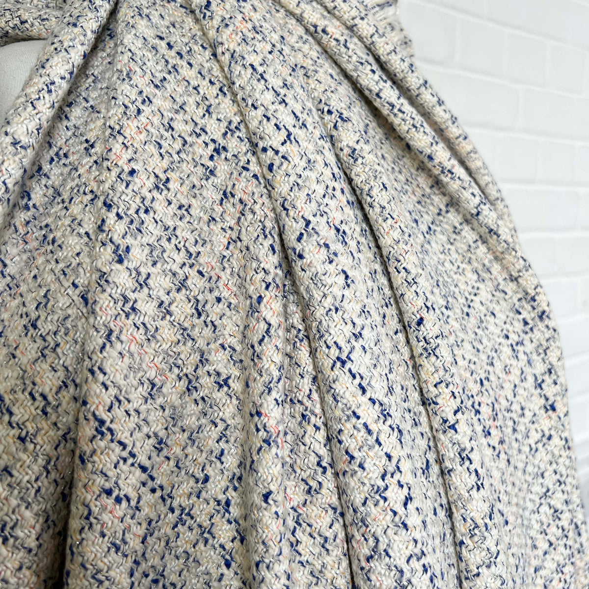 Regency Tweed Cotton Blend Blue Cream Fabric CU