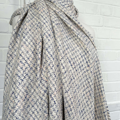 Regency Tweed Cotton Blend Blue Cream Fabric