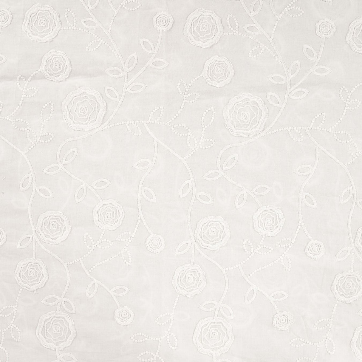 Rosalie White Embroidered Cotton Poplin 160gsm Dress Fabric Flat