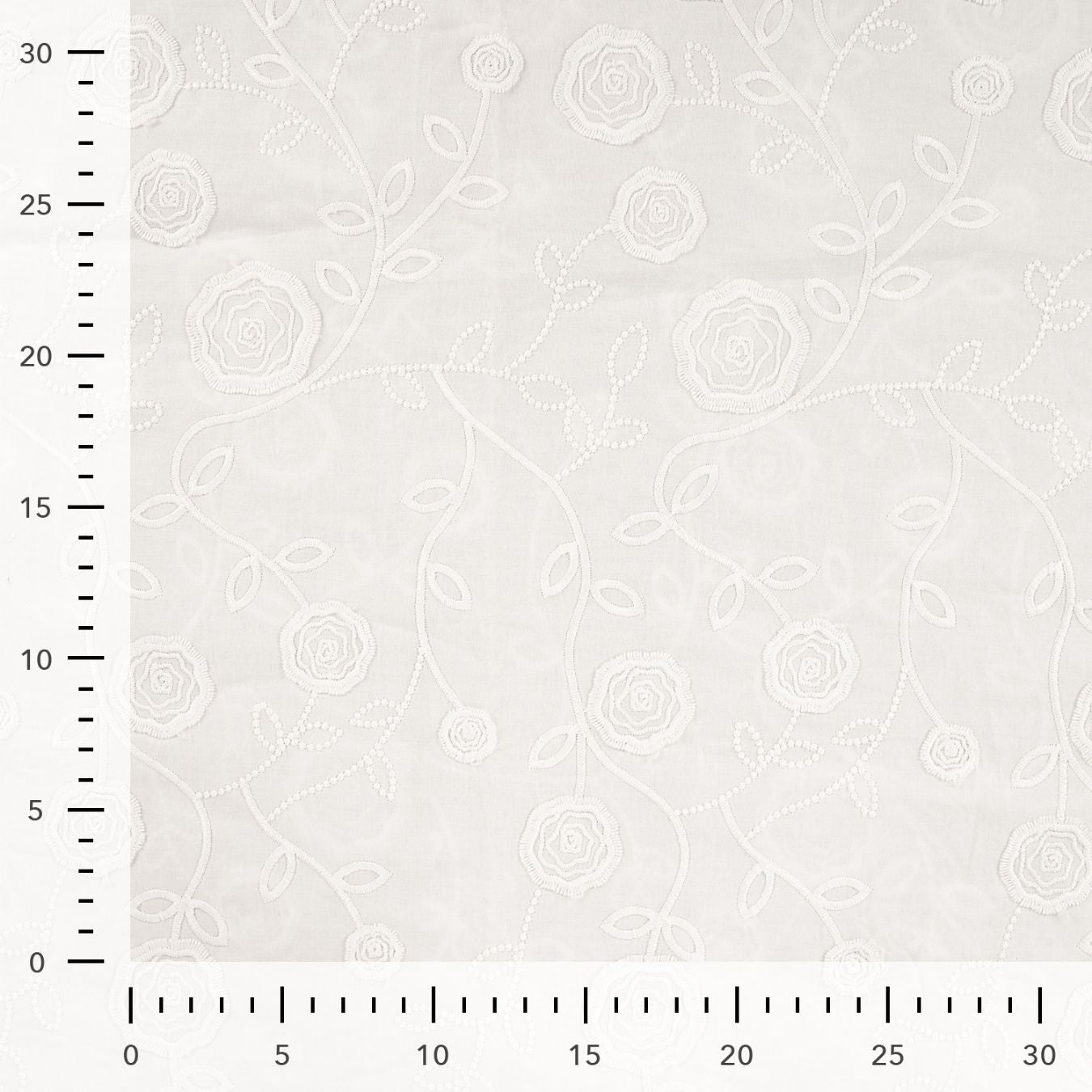 Rosalie White Embroidered Cotton Poplin 160gsm Dress Fabric Ruler