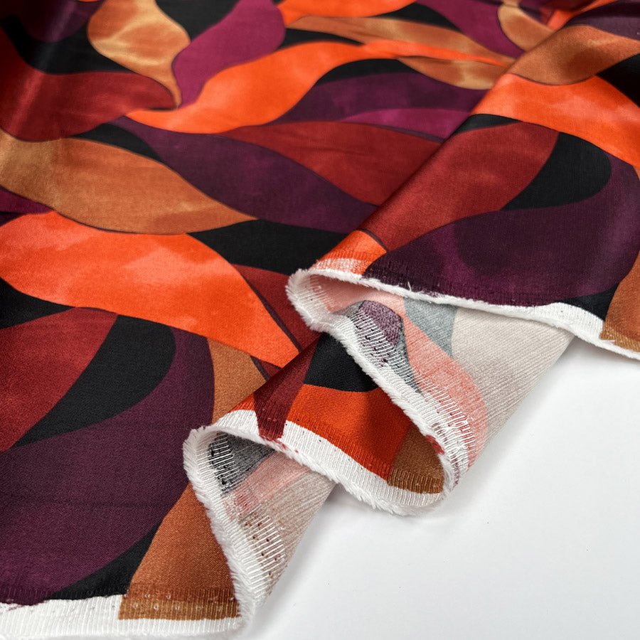 Satin Viscose - Leaves - Dark Red