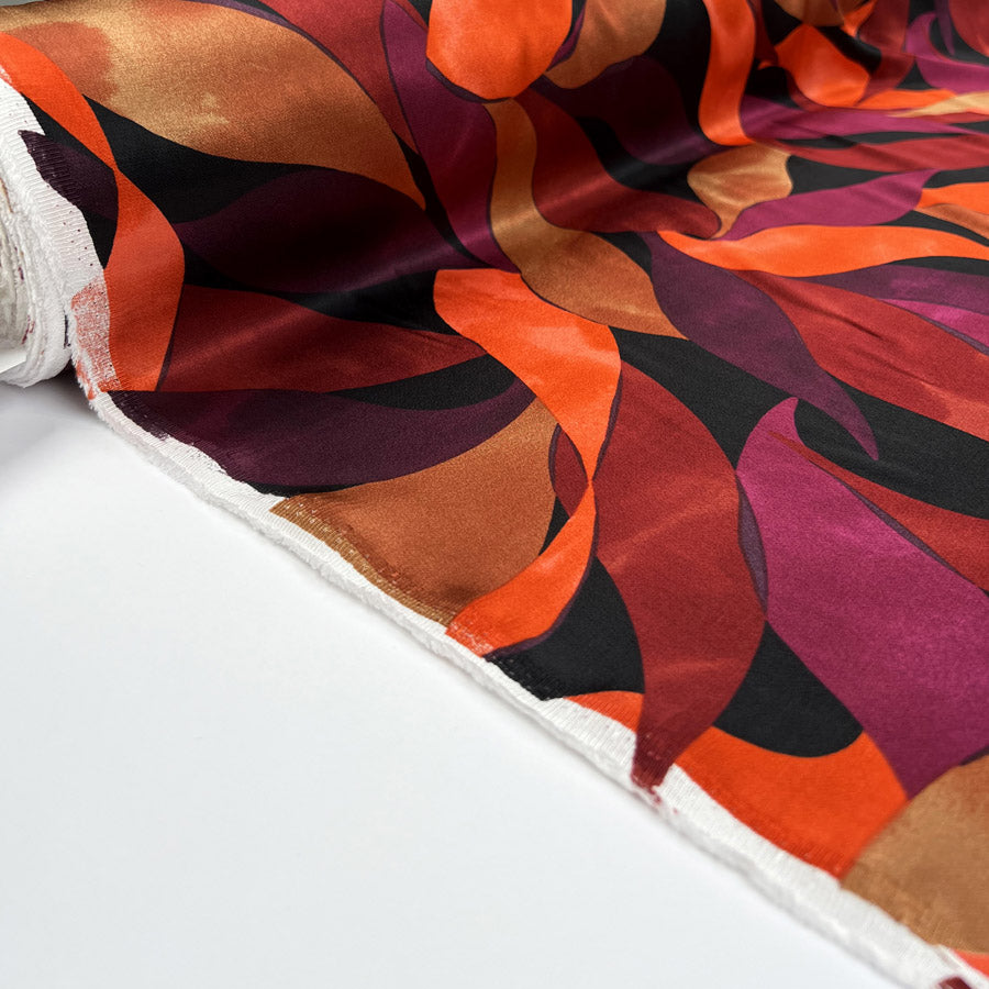 Satin Viscose - Leaves - Dark Red