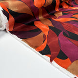 Satin Viscose - Leaves - Dark Red