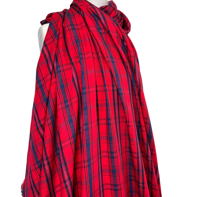 Shine On Shirting Cotton Viscose Lurex Red Blue Black Check Fabric Mannequin