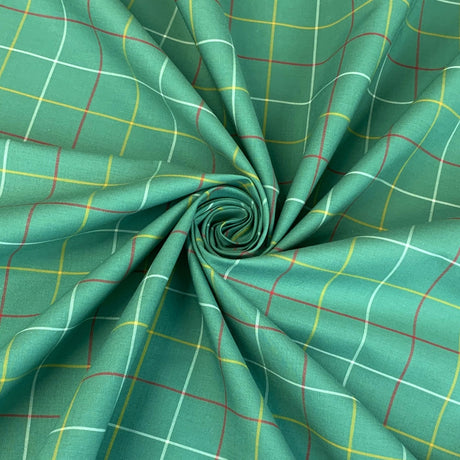 Shirtly James Green Yellow Red Checked Cotton Fabric Twist