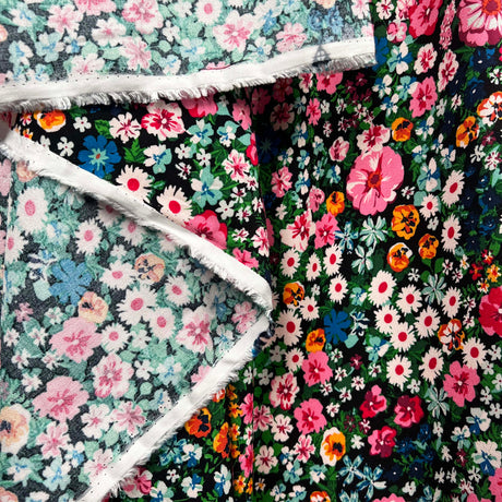 Signature Viscose Eden Pink Black Floral Dress Fabric Fold