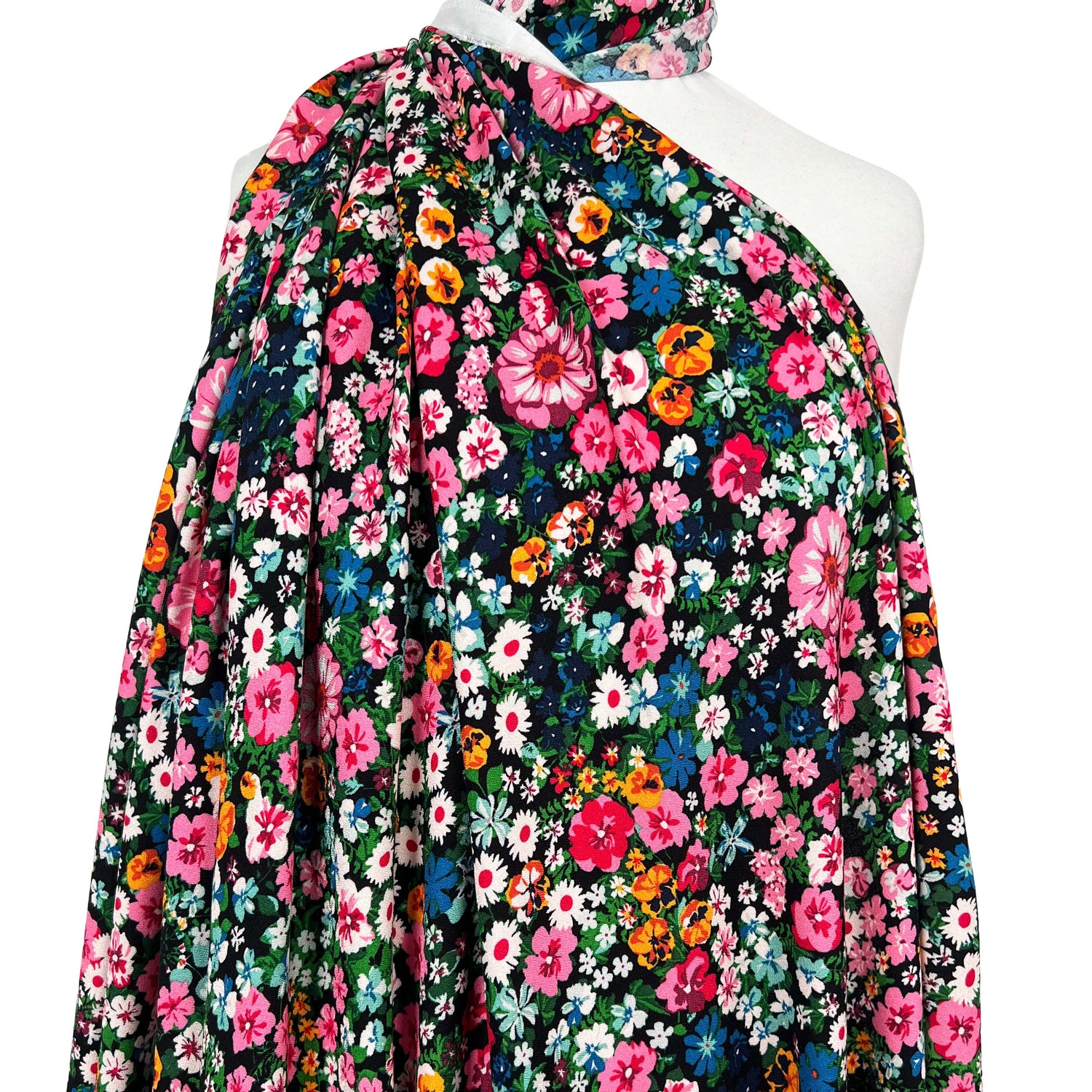 Signature Viscose Eden Pink Black Floral Dress Fabric Mannequin