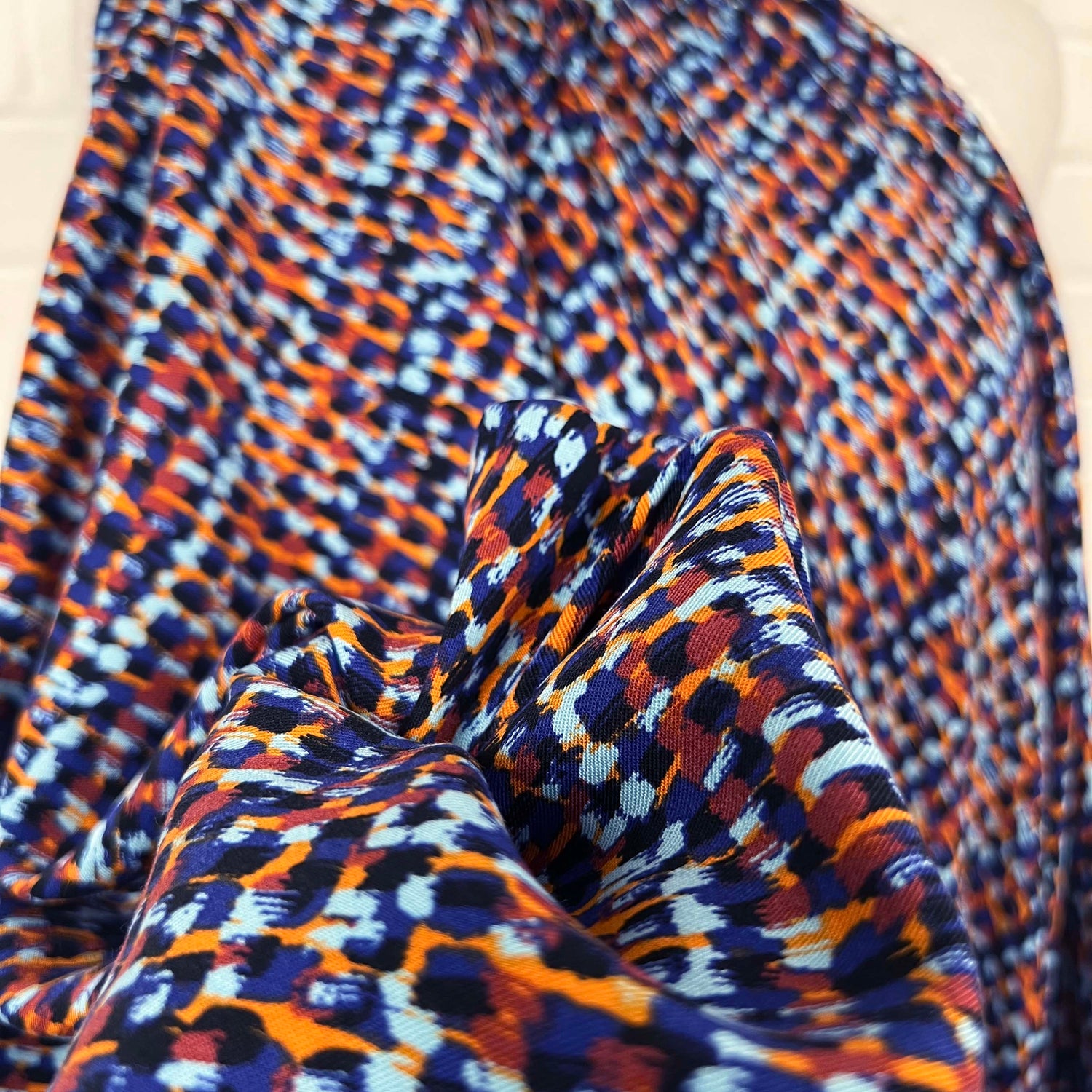 Signature Viscose Mosaic Blue Orange Abstract Dress Fabric CU