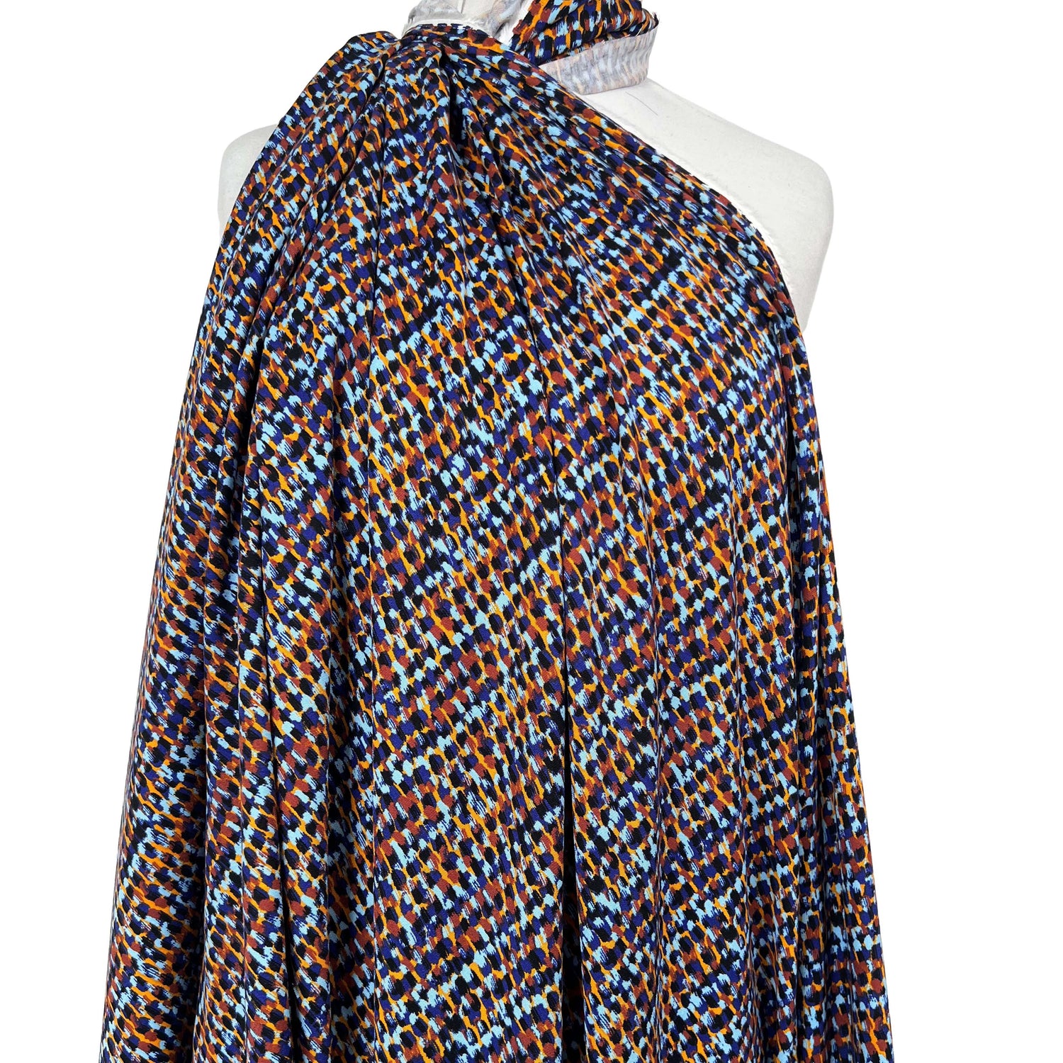 Signature Viscose Mosaic Blue Orange Abstract Dress Fabric Mannequin