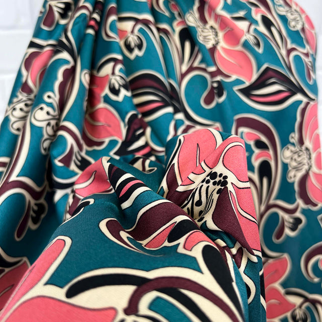 Signature Viscose Muse Teal Pink Abstract Dress Fabric CU
