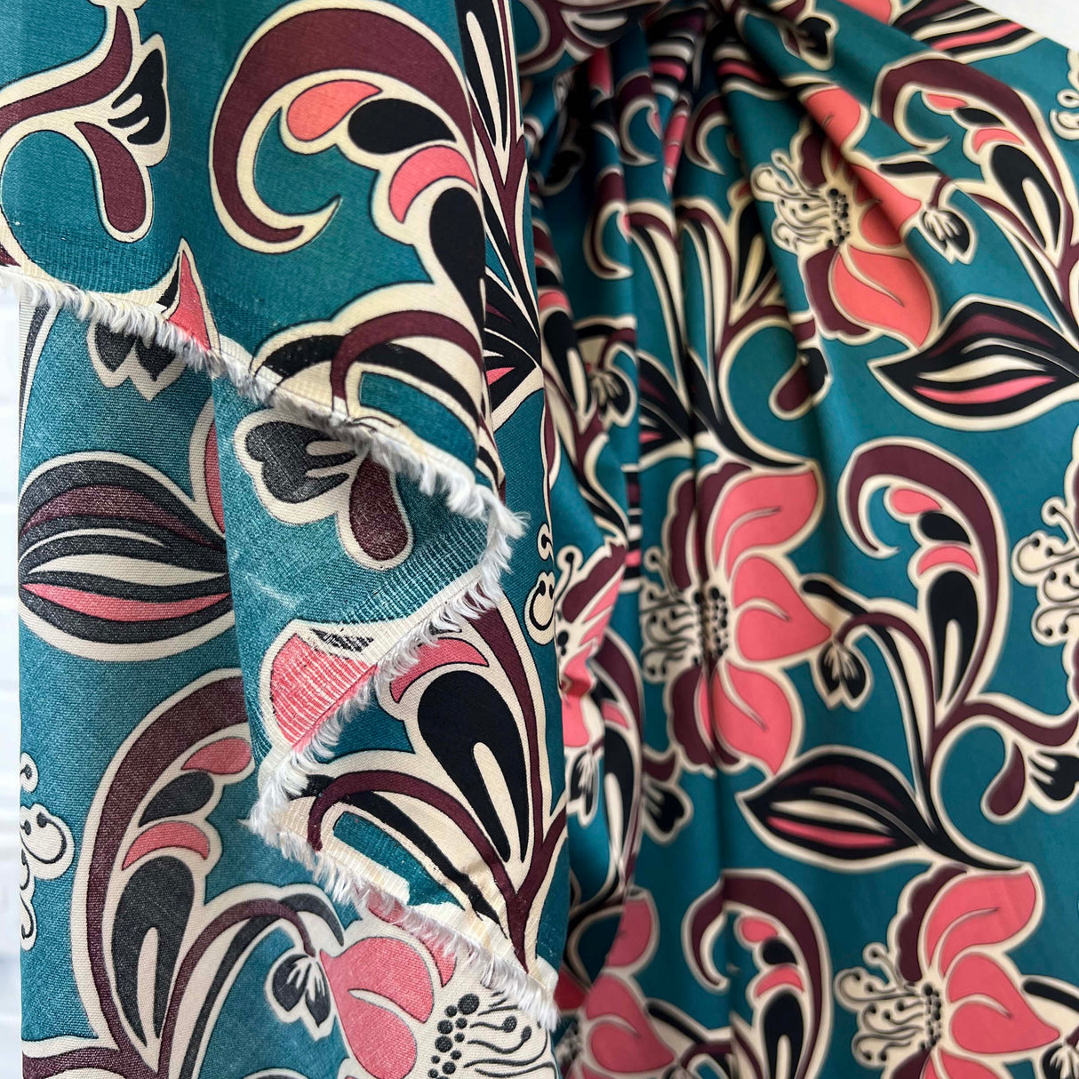 Signature Viscose Muse Teal Pink Abstract Dress Fabric Fold