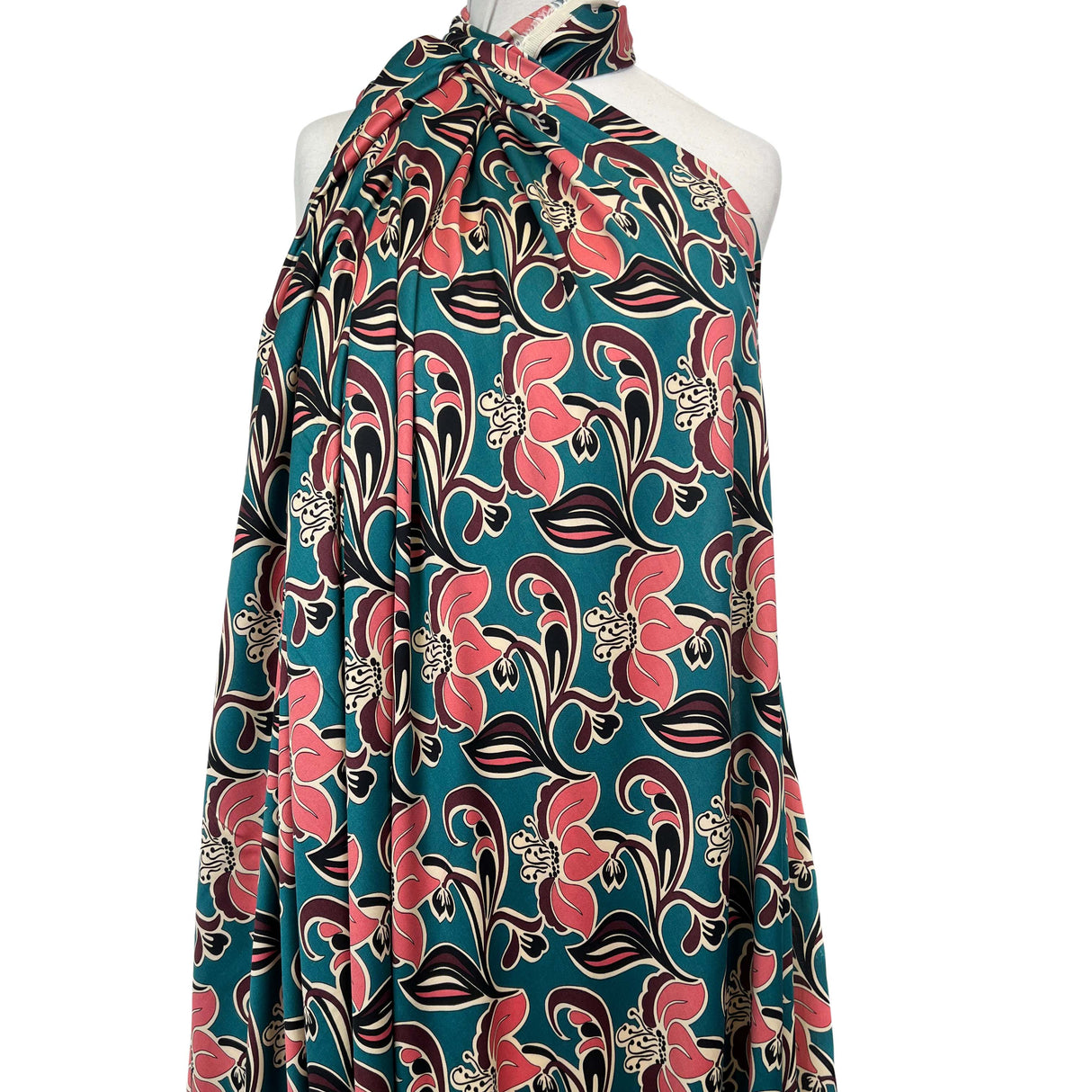 Signature Viscose Muse Teal Pink Abstract Dress Fabric Mannequin