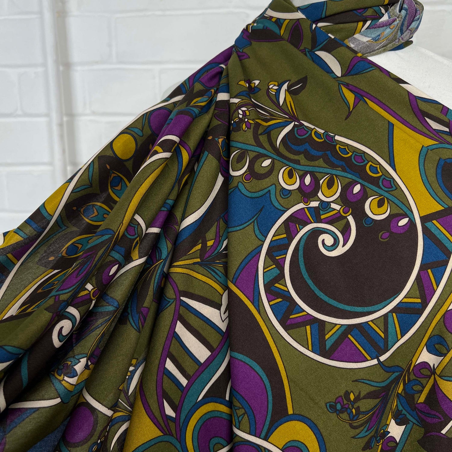 Signature Viscose Olive Abstract Dress Fabric CU