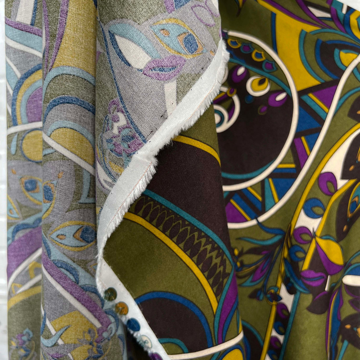 Signature Viscose Olive Abstract Dress Fabric Fold