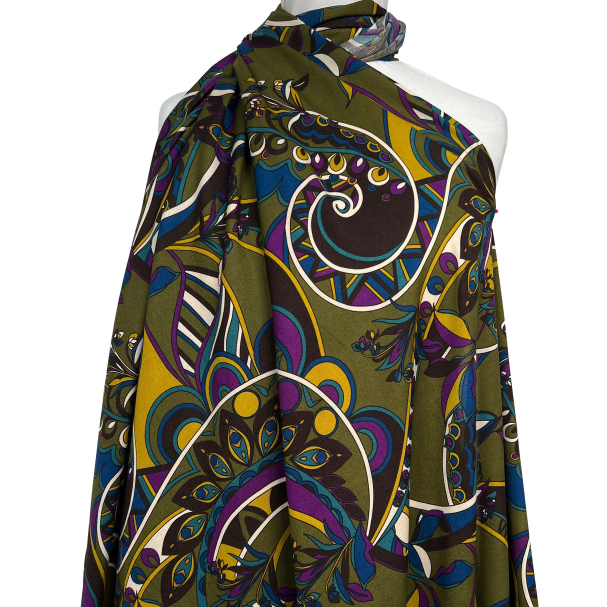 Signature Viscose Olive Abstract Dress Fabric Mannequin
