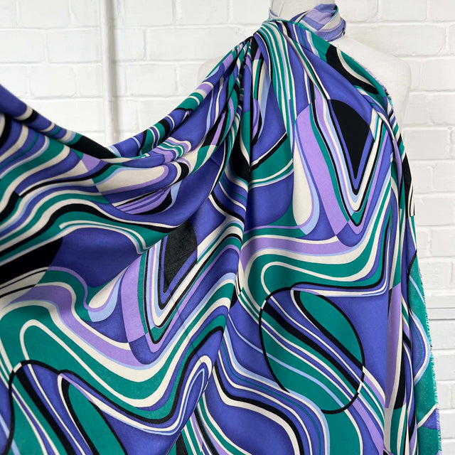 Signature Viscose Orbit Jade Purple Abstract Dress Fabric CU