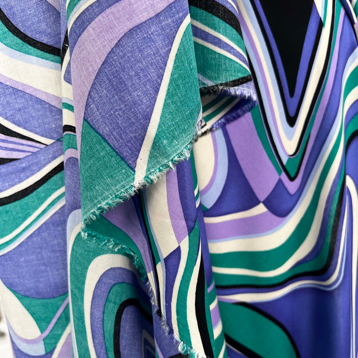 Signature Viscose Orbit Jade Purple Abstract Dress Fabric Fold