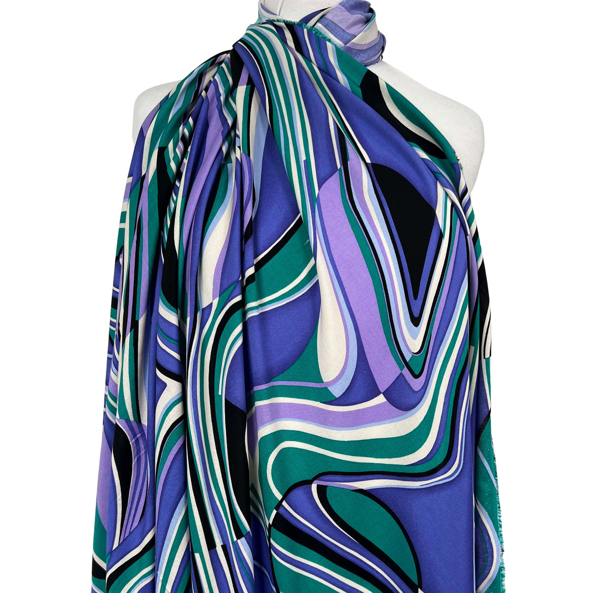 Signature Viscose Orbit Jade Purple Abstract Dress Fabric Mannequin