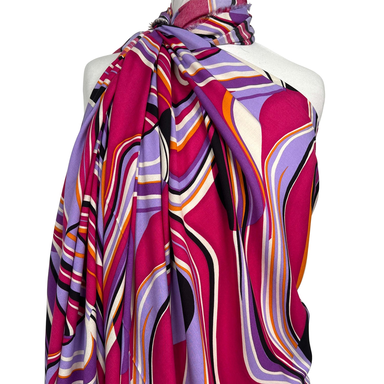 Signature Viscose Orbit Pink Purple Abstract Dress Fabric Mannequin