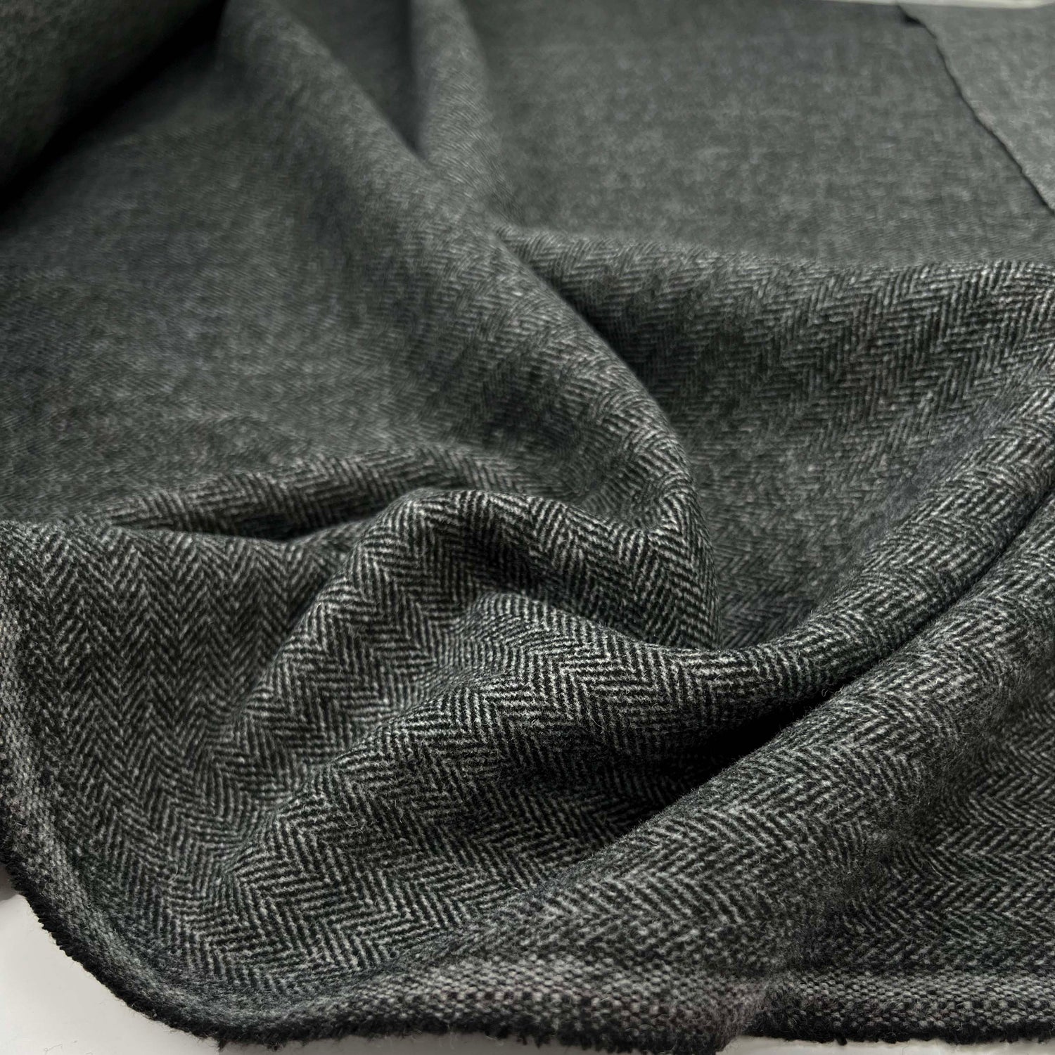 Silent Patient Wool Polyester Mix Black Grey Herringbone Woven Coating Fabric CU
