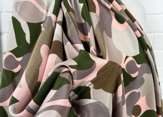 Silk Crepe De Chine Maisie Italian Pink Green Camo Fabric CU