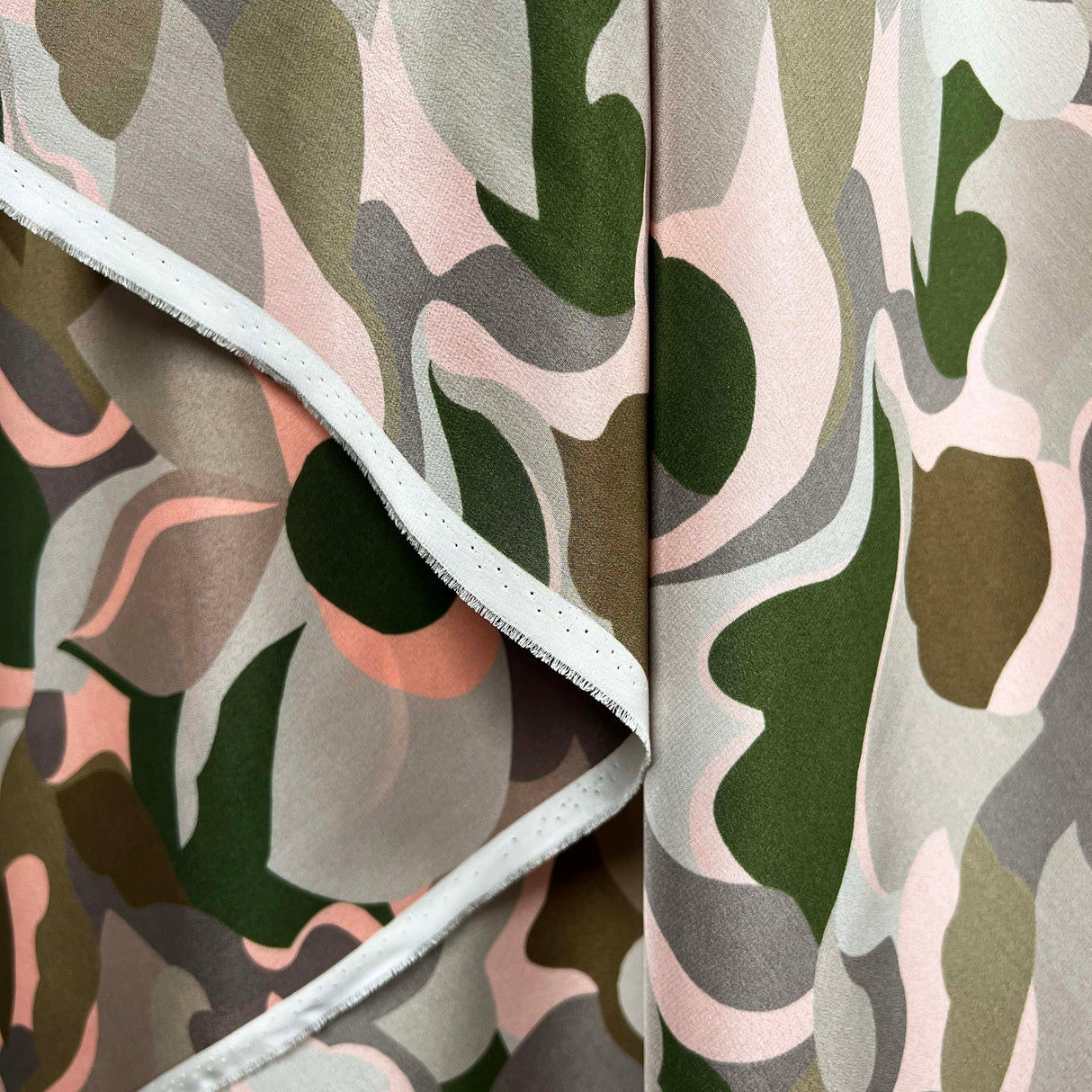 Silk Crepe De Chine Maisie Italian Pink Green Camo Fabric Hang
