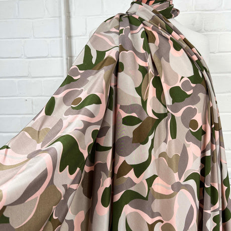 Silk Crepe De Chine Maisie Italian Pink Green Camo Fabric