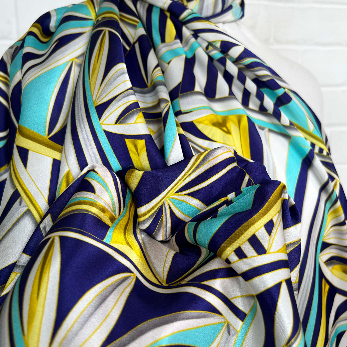 Silks Of Italy Look Again Blue Abstract Yellow Eye Fabric CU