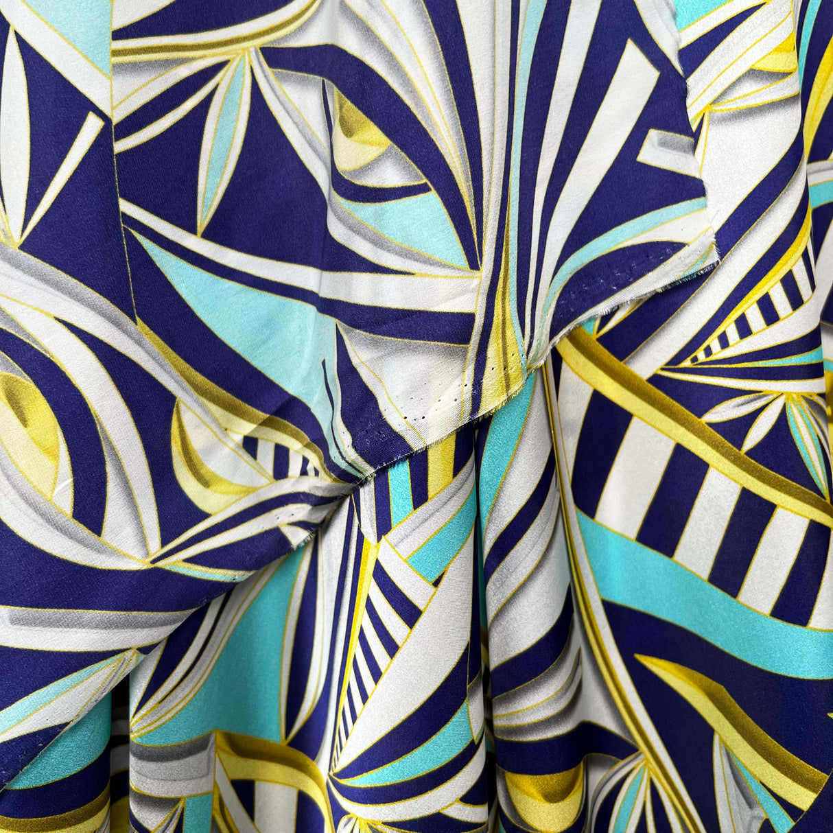 Silks Of Italy Look Again Blue Abstract Yellow Eye Fabric Hang