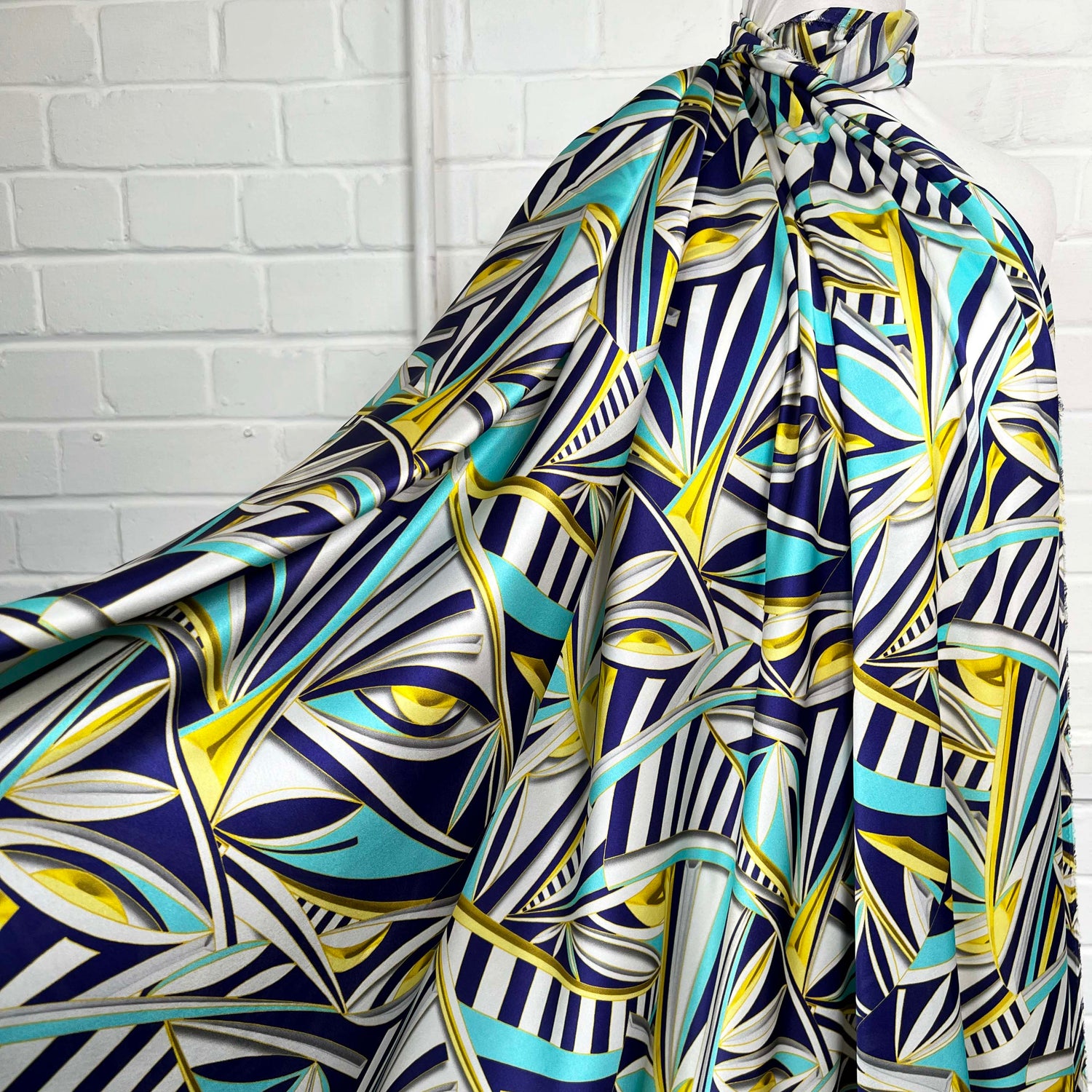 Silks Of Italy Look Again Blue Abstract Yellow Eye Fabric 