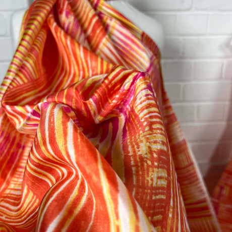 Striped Tangerine Magenta Silk Dress Fabric Silks of Italy - Tigri CU