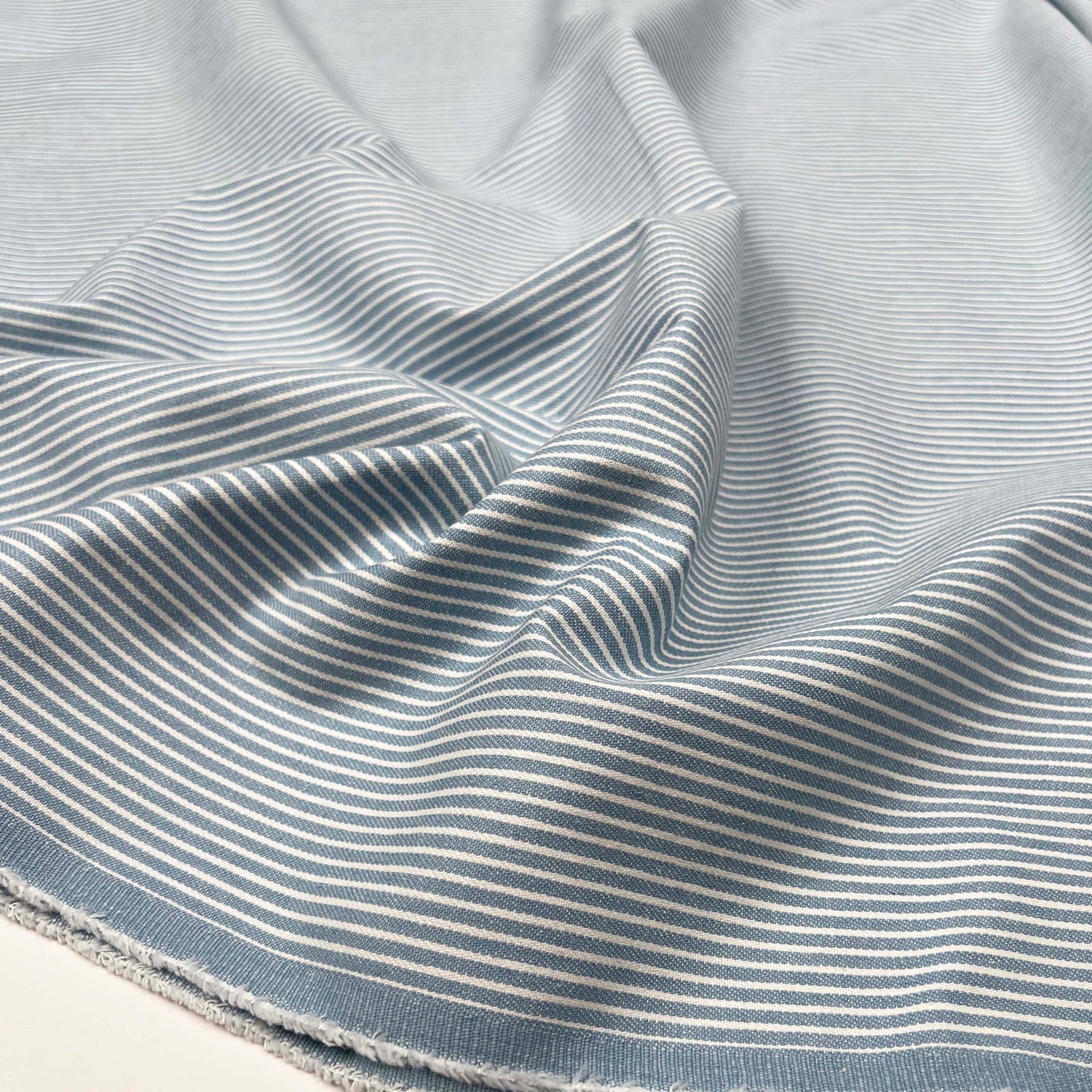 Skyline Denim Cotton Blue White Stripe Lightweight Woven Fabric CU